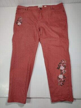 Coldwater Creek Women' Terracotta Straight Leg Jeans with Floral Embroidery